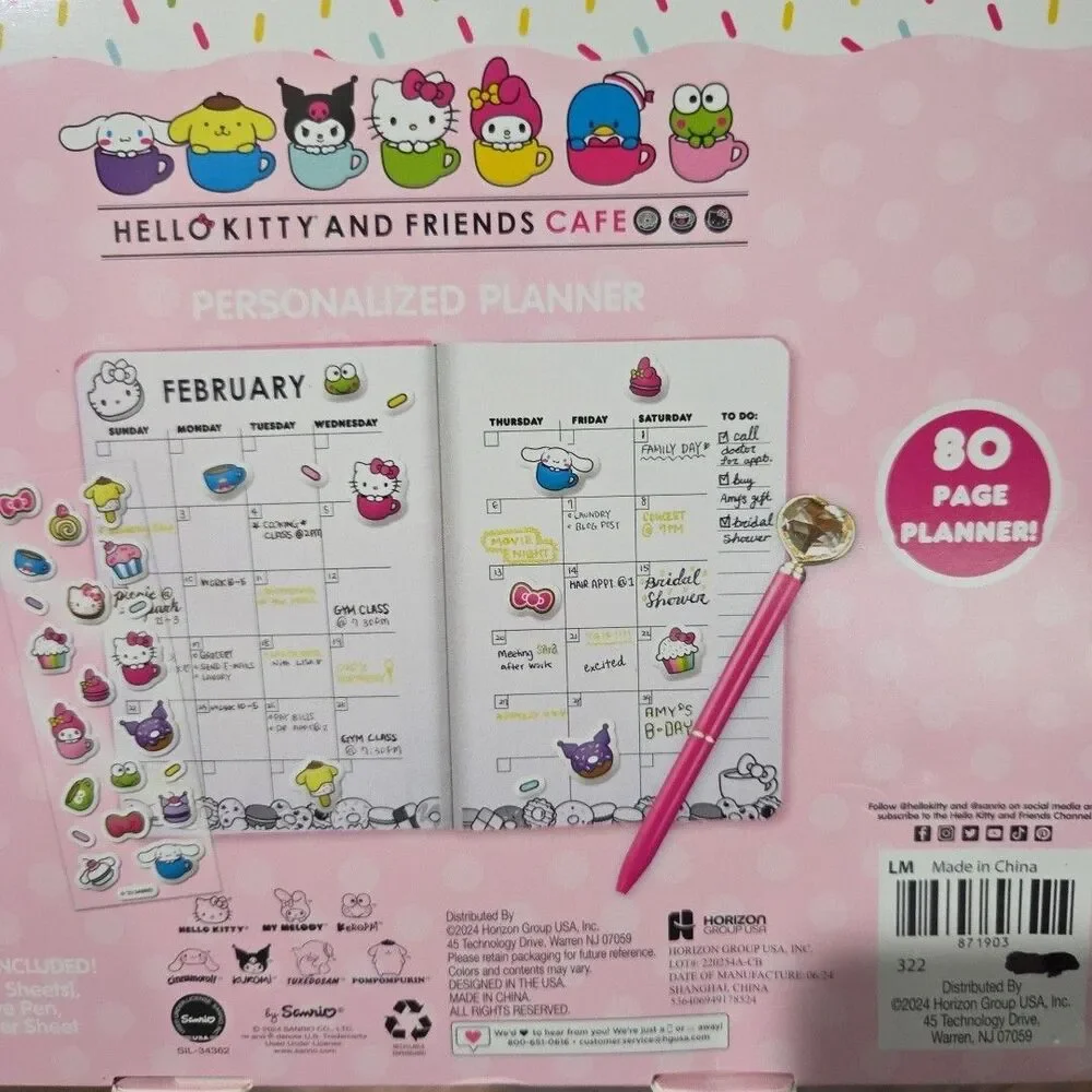 Sanrio Hello Kitty + Friends Personalized Planner Set w/Pen + Stickers New B18